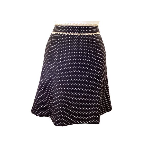 Nanette Lepore Y2K Secretary Black Ivory Polka Dot Aline Lace Wool Work Skirt 6 - Picture 1 of 7